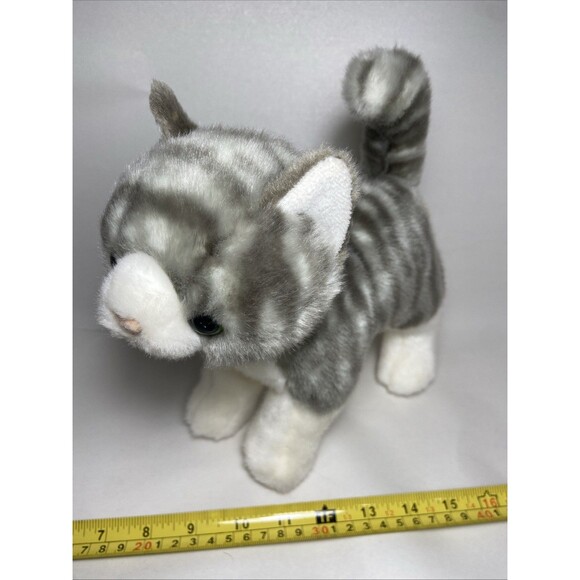 Aurora Miyoni Grey Tabby Kitty Cat Striped Stuffed Plush Standing Green Eyes 9" - Picture 7 of 7